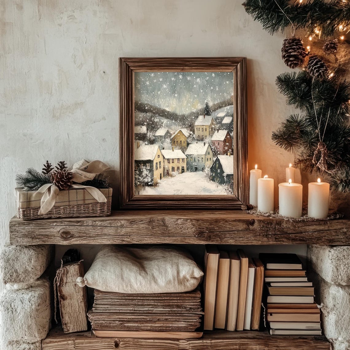 Christmas Village Winter Painting, Vintage Holiday Art Print - Image 3