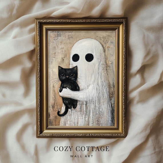 Ghost And Black Kitten Vintage Style Art Print