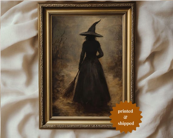 Witch in Autumn, Moody Vintage Halloween Poster