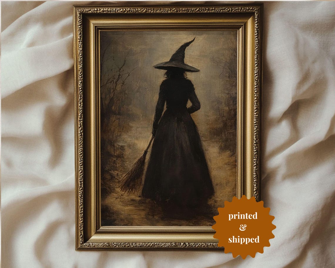 Witch in Autumn, Moody Vintage Halloween Poster