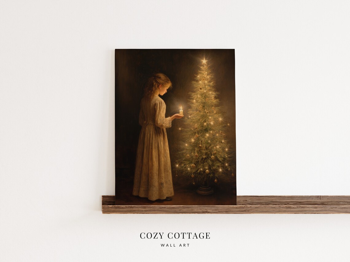 Festive Moody Christmas Tree, Vintage Style Painting - Image 3