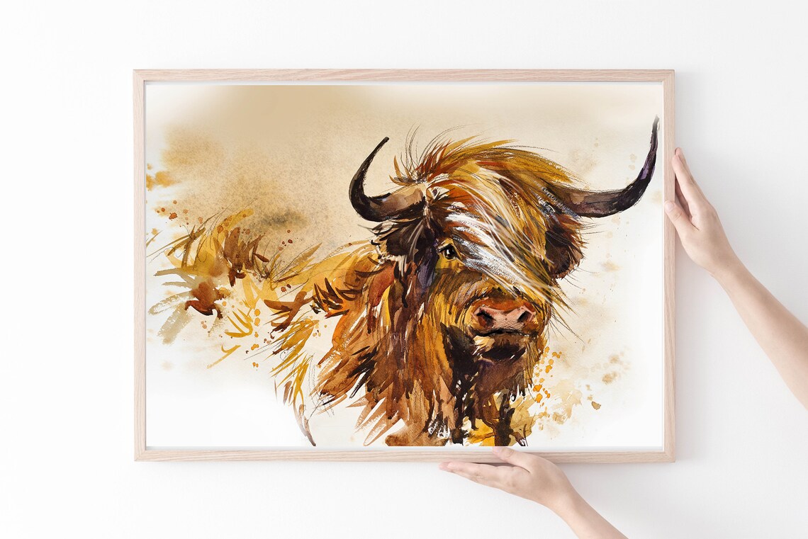 Watercolour Highland Cow Art Print, Nature Decor