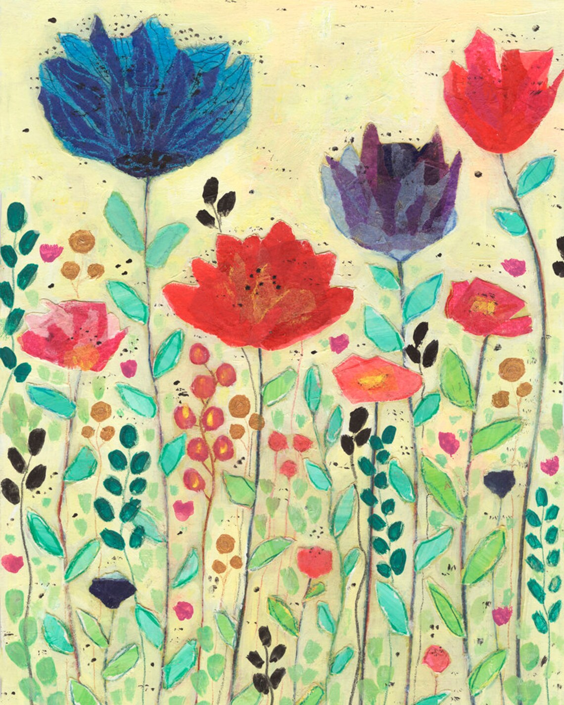Bold Abstract Poppy Flowers Blooming in a Sunlit Cream Meadow Poster