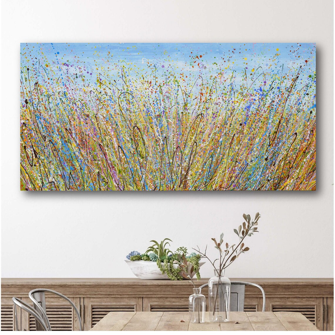 Abstract Wildflower Meadow Speckled Color Panoramic Impasto Art Print