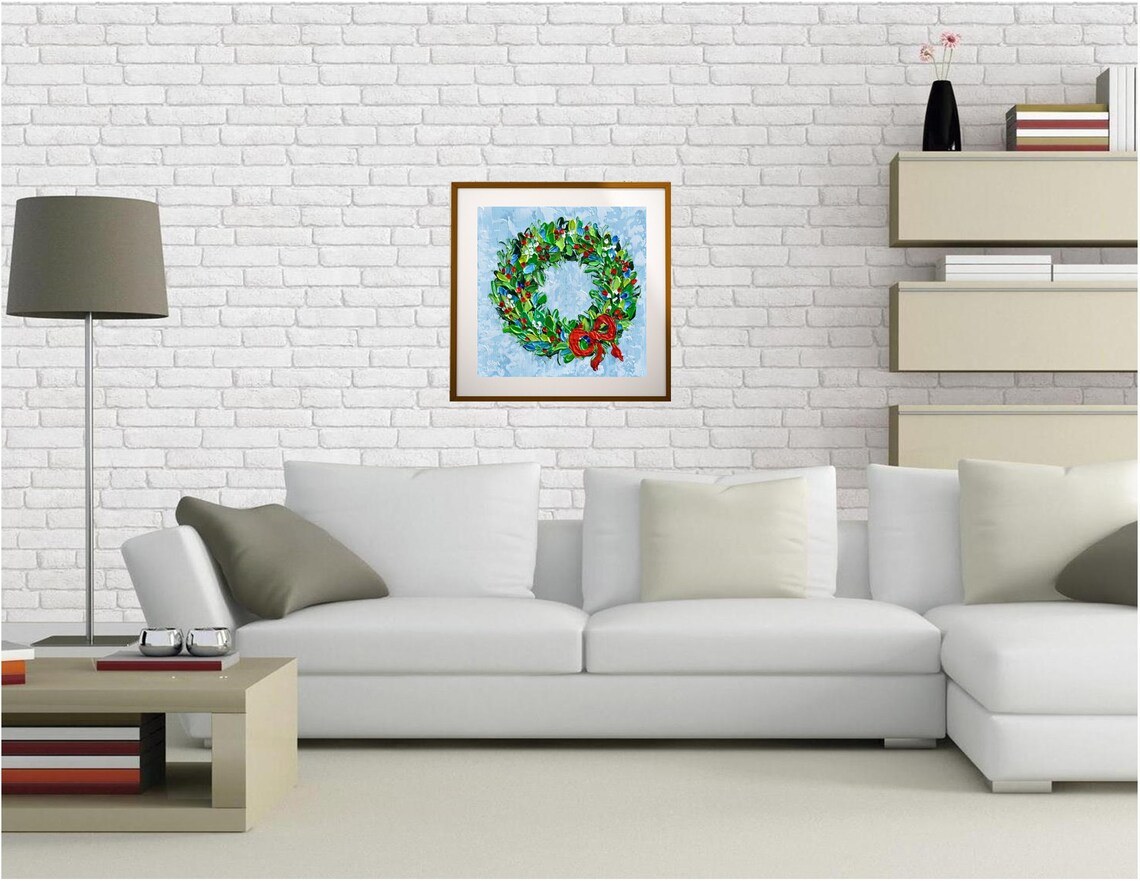 Holly Wreath Christmas Art Print, Holiday Decor - Image 3
