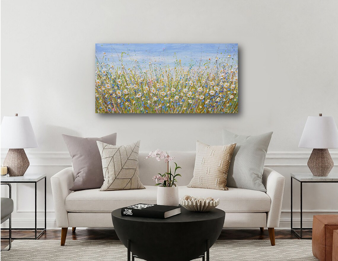 Daisies Wildflower Meadow Art Print, Floral Landscape - Image 3