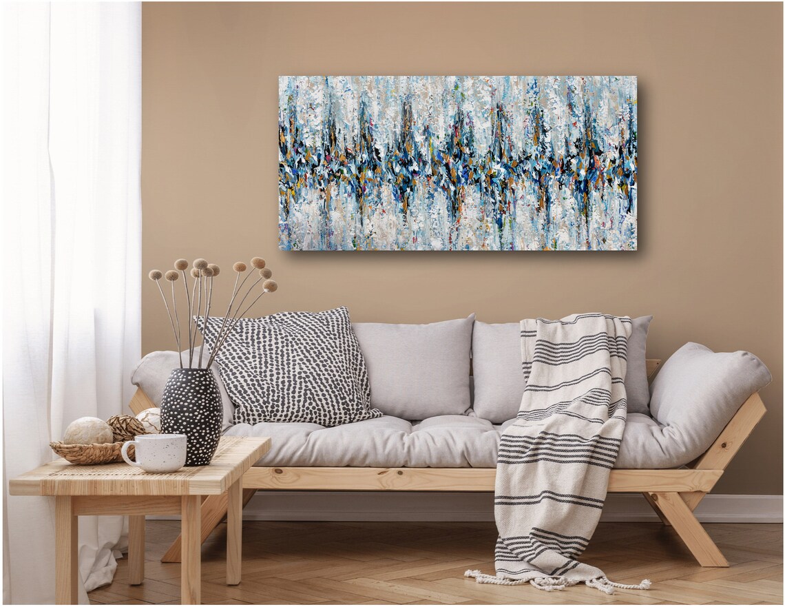 Blue Gray Brown Abstract Print, Horizontal Art Print - Image 2