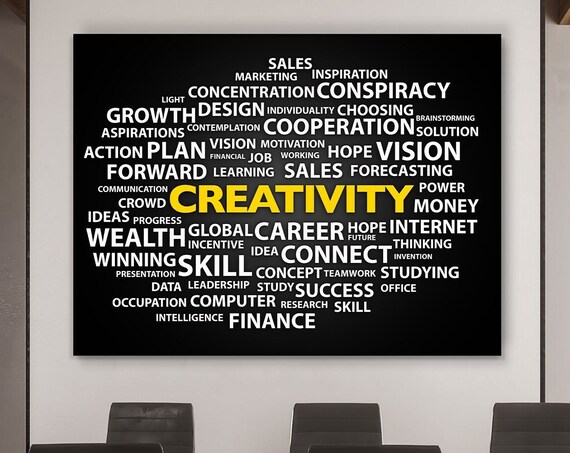 Creativity Word Cloud Black Canvas Motivational Office Wall Poster