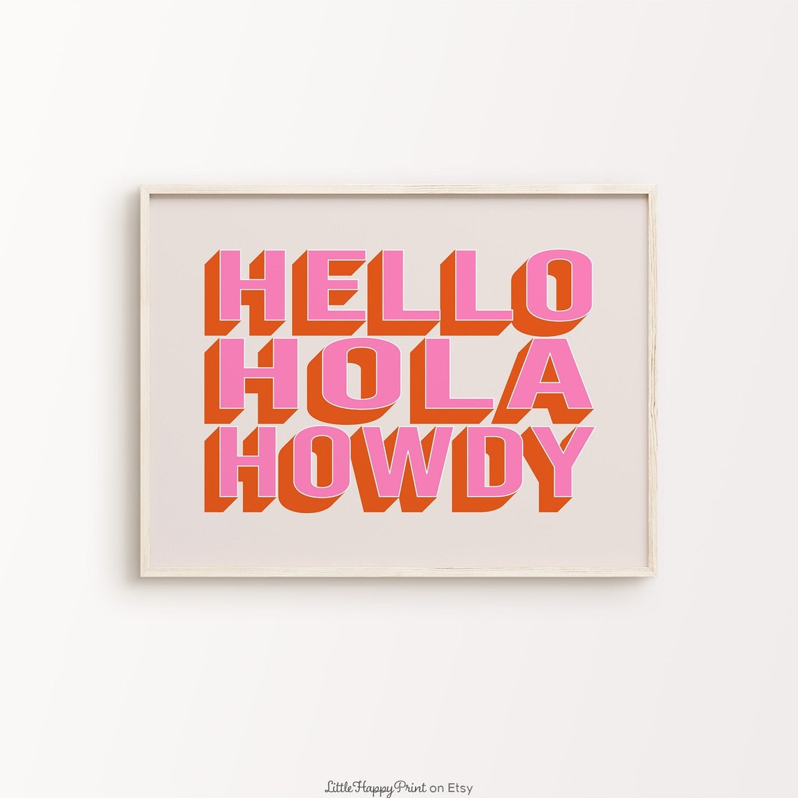 Hello Hola Howdy Pink Orange Retro 3D Block Letter Welcome Poster