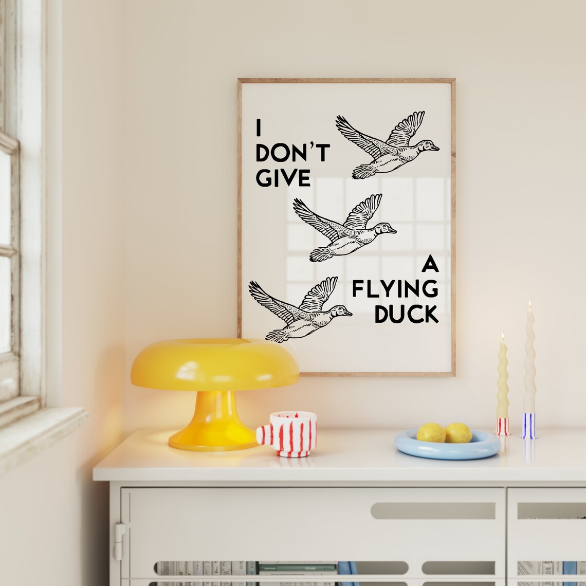 I Dont Give a Flying Duck Black Monochrome Duck Trio Funny Wall Poster - Image 2