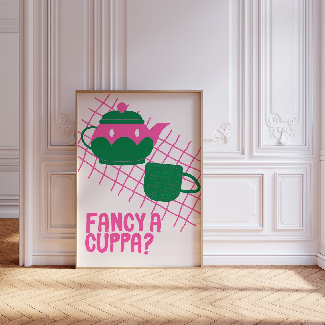 Fancy a Cuppa Red and Blue Teapot Bold Graphic Kitchen Wall Poster - Image 2