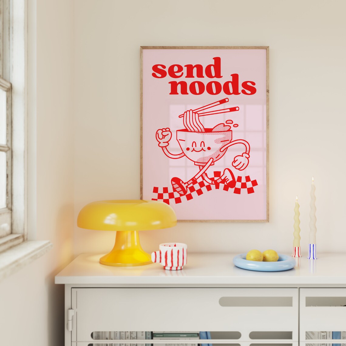 Send Noods Cheerful Noodle Bowl Character Retro Kitchen Wall Poster - Image 2
