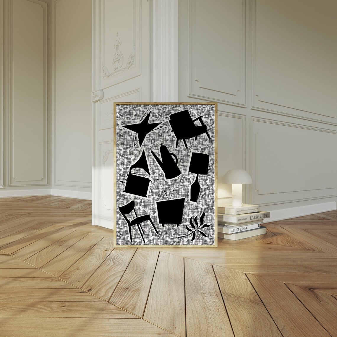 Mid Century Furniture Silhouettes Atomic Retro Black Pattern Art Print - Image 2