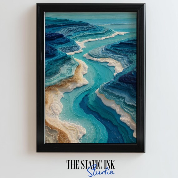 Ocean Abstract Coastal Geode Blue Turquoise Layered Resin Seascape Art Poster