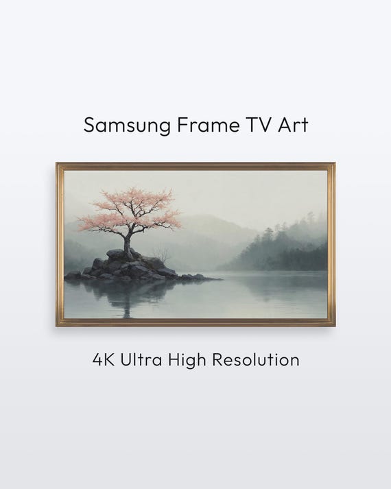Samsung Frame Tv Art Cherry Tree Minimalist Serene Landscape 4k Print