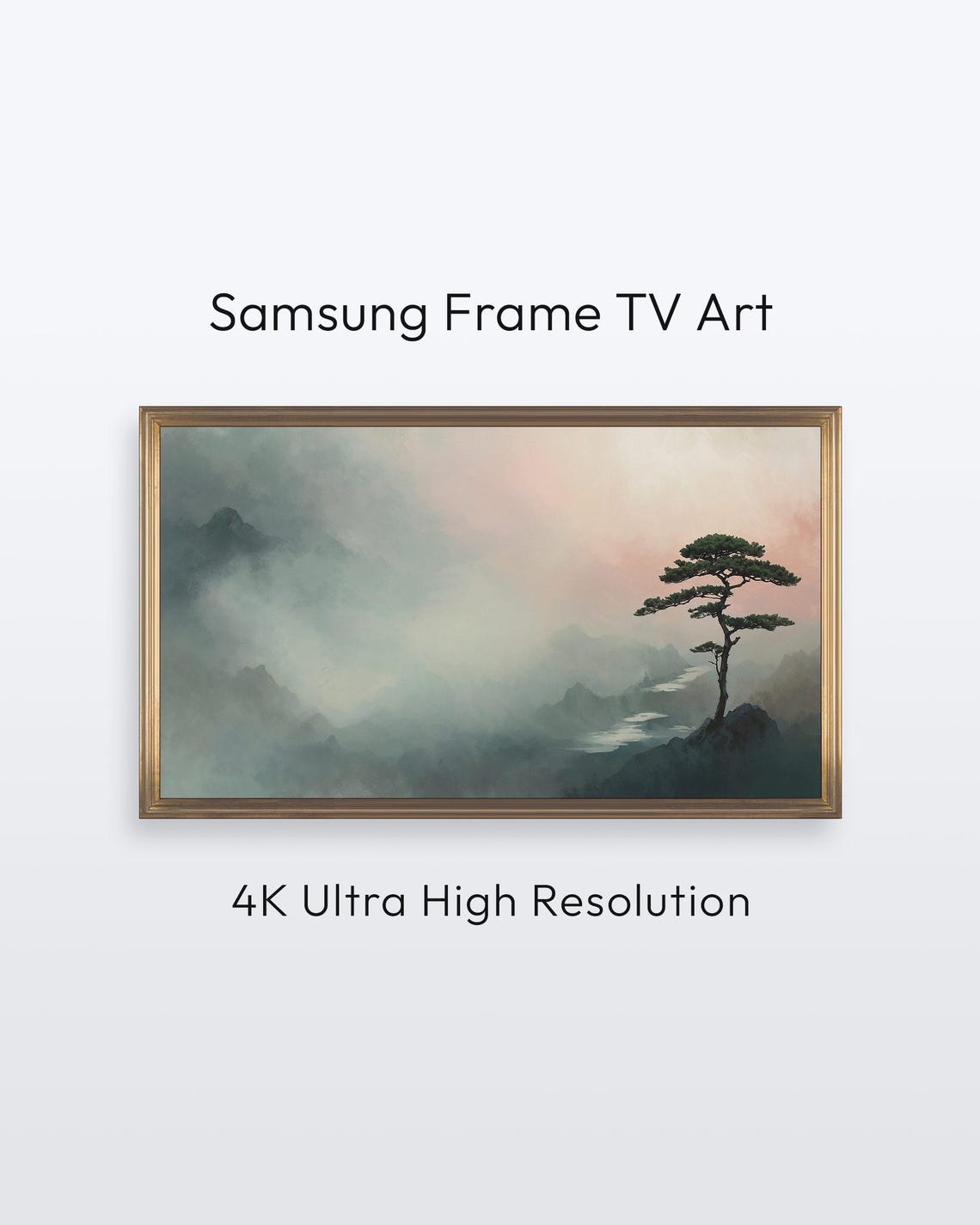 Samsung Frame Tv Art Foggy Mountain Minimalist Japandi Landscape 4k Print
