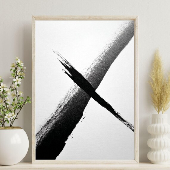 Minimalist Wall Art Black And White Poster Modern Abstract Neutral Decor Contemporary Ink Brush Stroke Print Minimal