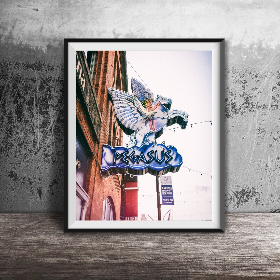 Pegasus Greek Restaurant Detroit Neon Winged Horse Sign Poster