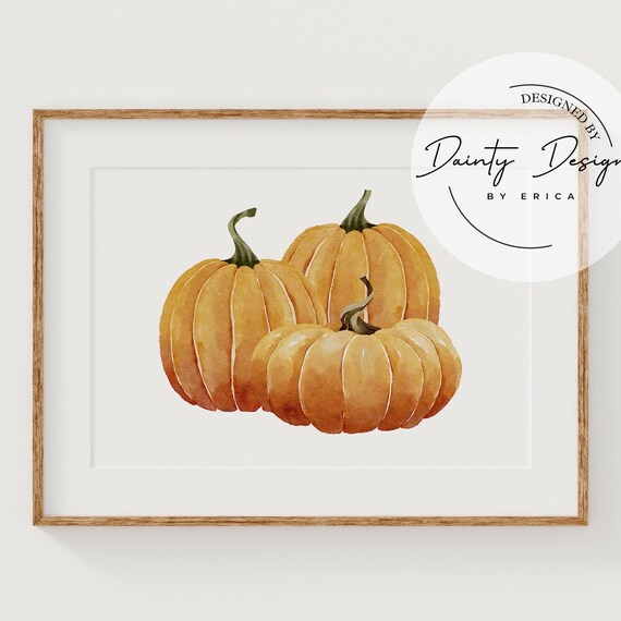 Orange Pumpkins Watercolor Trio Fall Harvest Kitchen Decor Poster