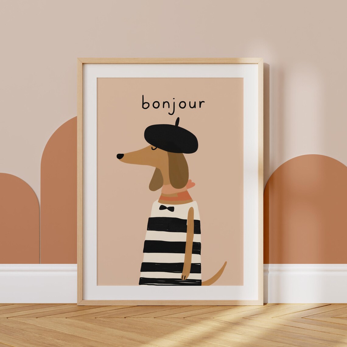 Bonjour Dachshund In Beret French Nursery Kids Room Art Print - Image 5