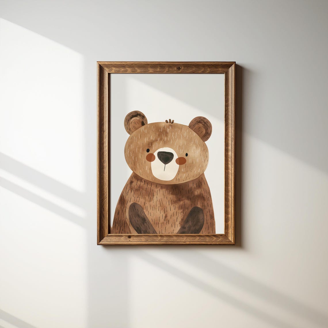 Smiling Teddy Bear Cub Portrait Watercolor Nursery Art Poster