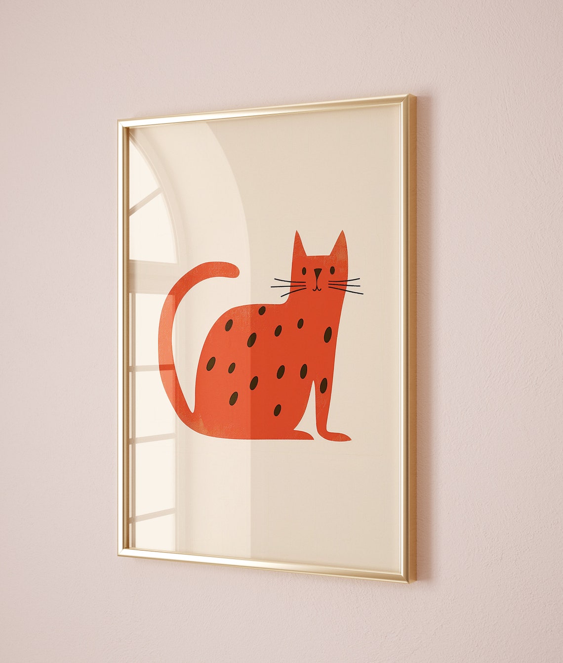 Modern Red Cat Illustration Unique Trendy Art Print Contemporary Home Decor Eclectic Nursery Wall Art - Image 2