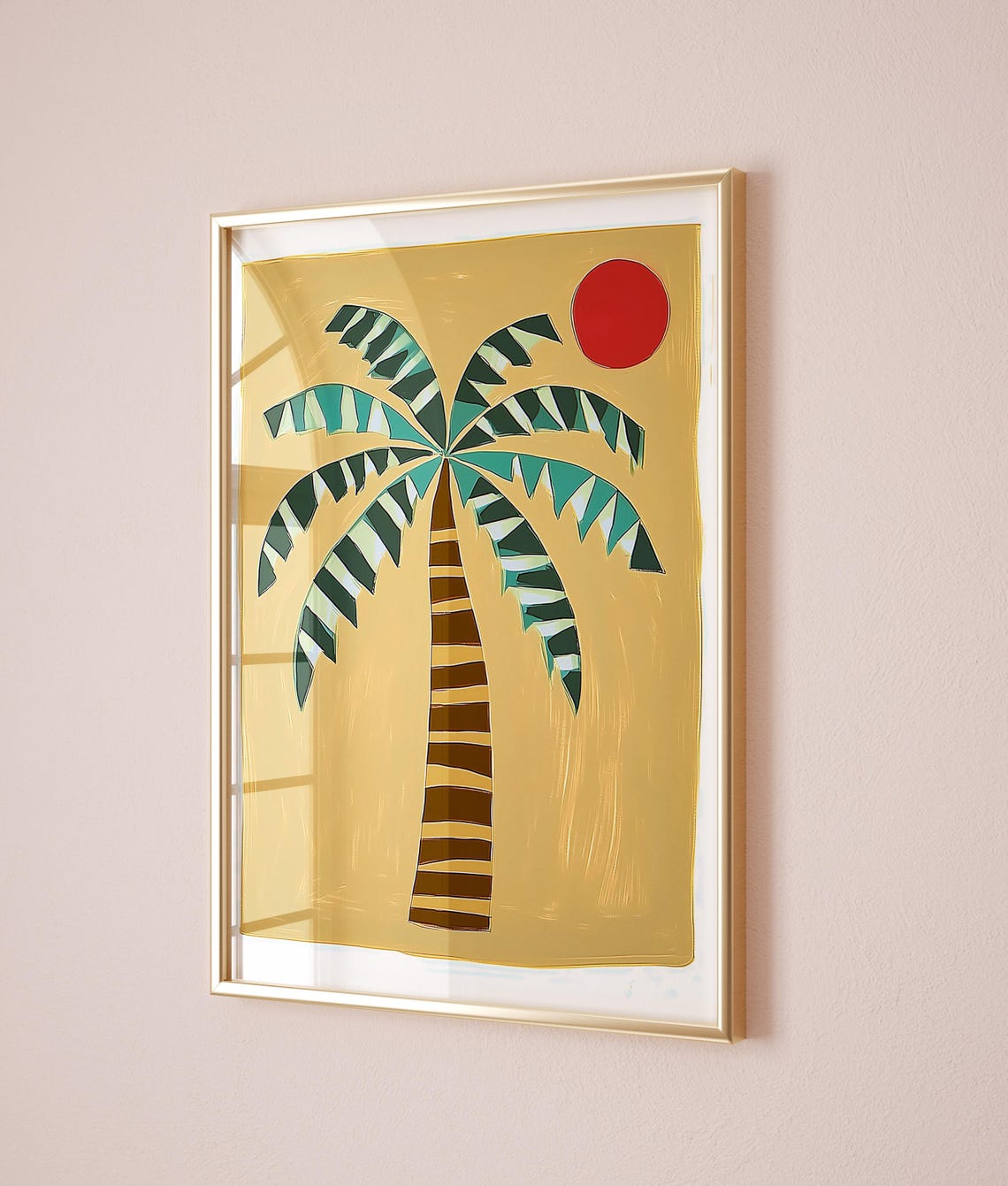 Tropical Palm Tree Red Sun Gold Boho Nursery Kids Room Poster Decor - Image 2