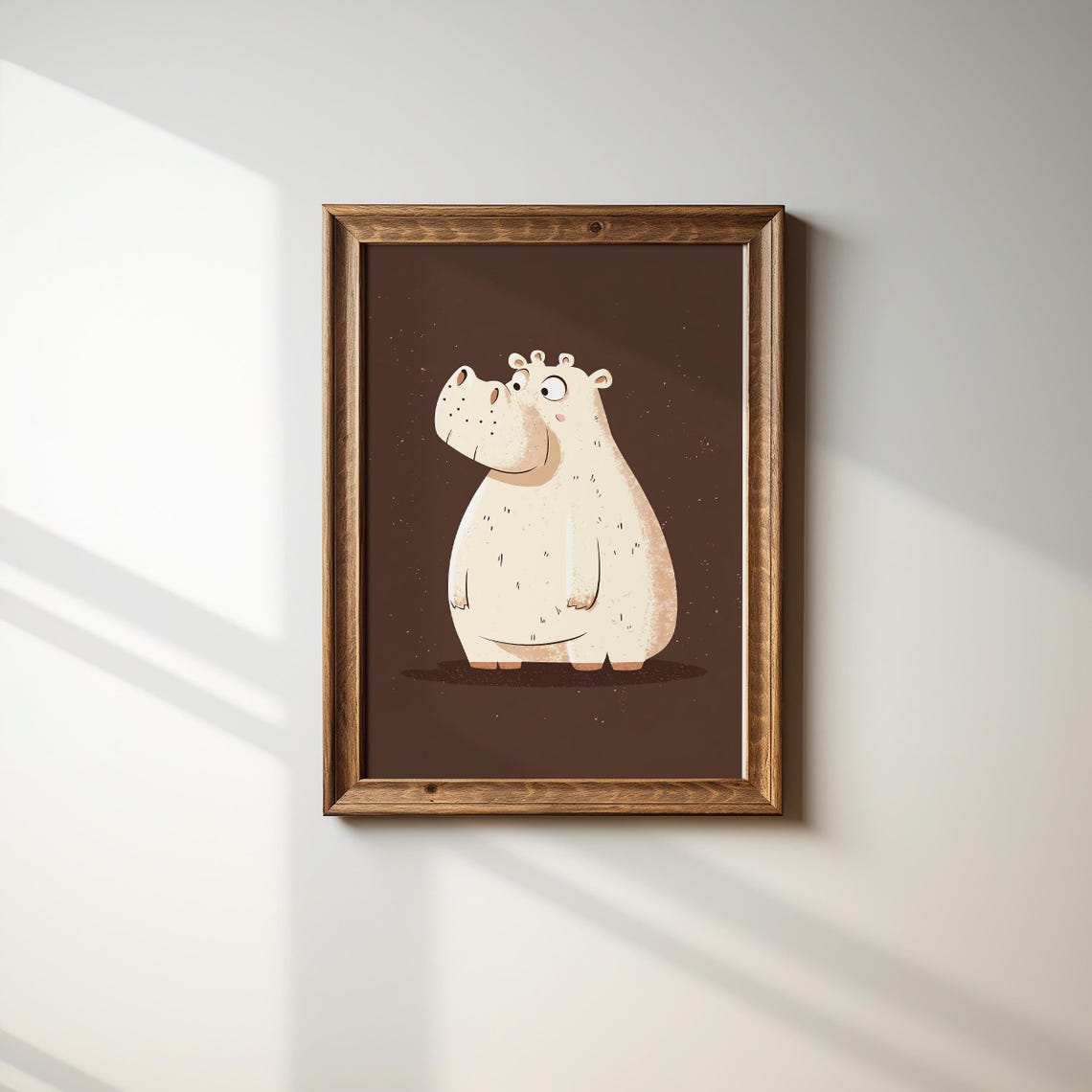 White Hippo Standing Cute Animal Nursery Kids Room Poster Decor
