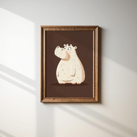 White Hippo Wall Art Animal Print For Kids Room Playroom Decor Nursery Hippo Poster Gender Neutral Toddler Room Art