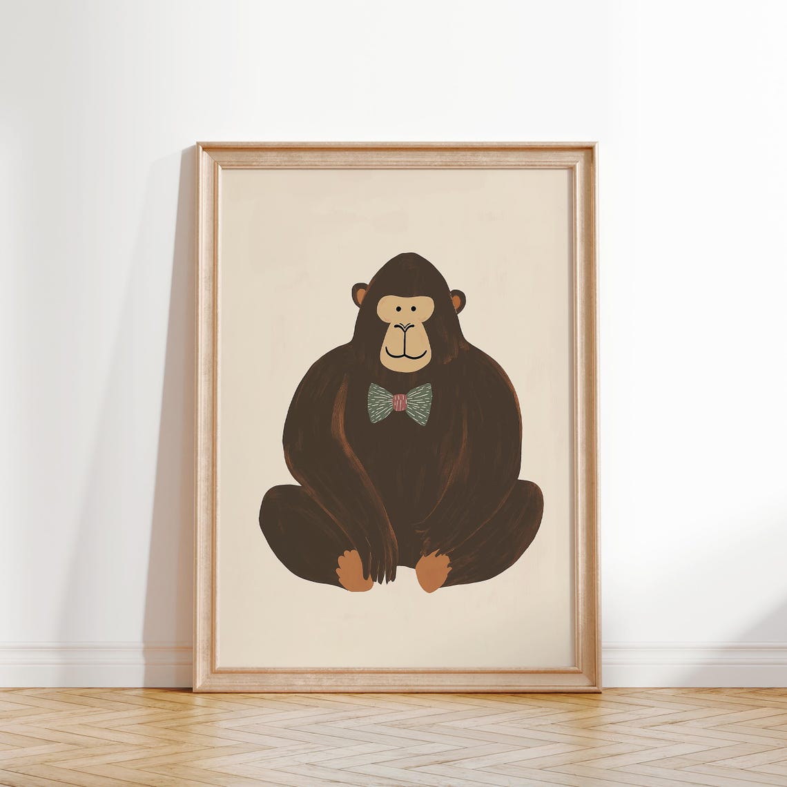 Charming Gorilla With Green Bow Tie Nursery Kids Animal Wall Art - Image 2