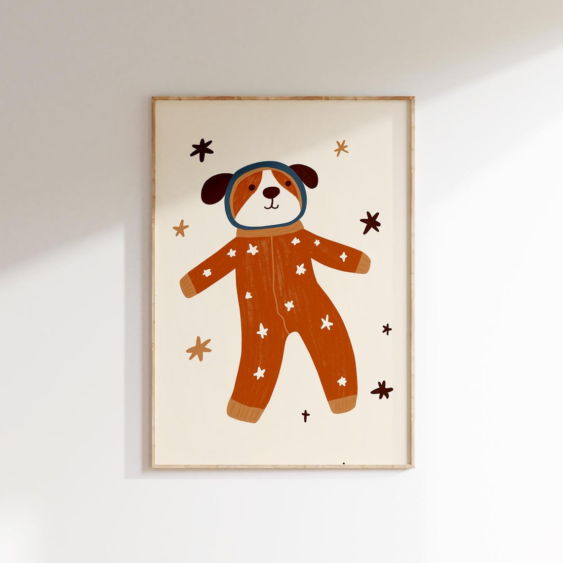 Astronaut Dog Puppy In Space Suit Stars Kids Room Art Poster