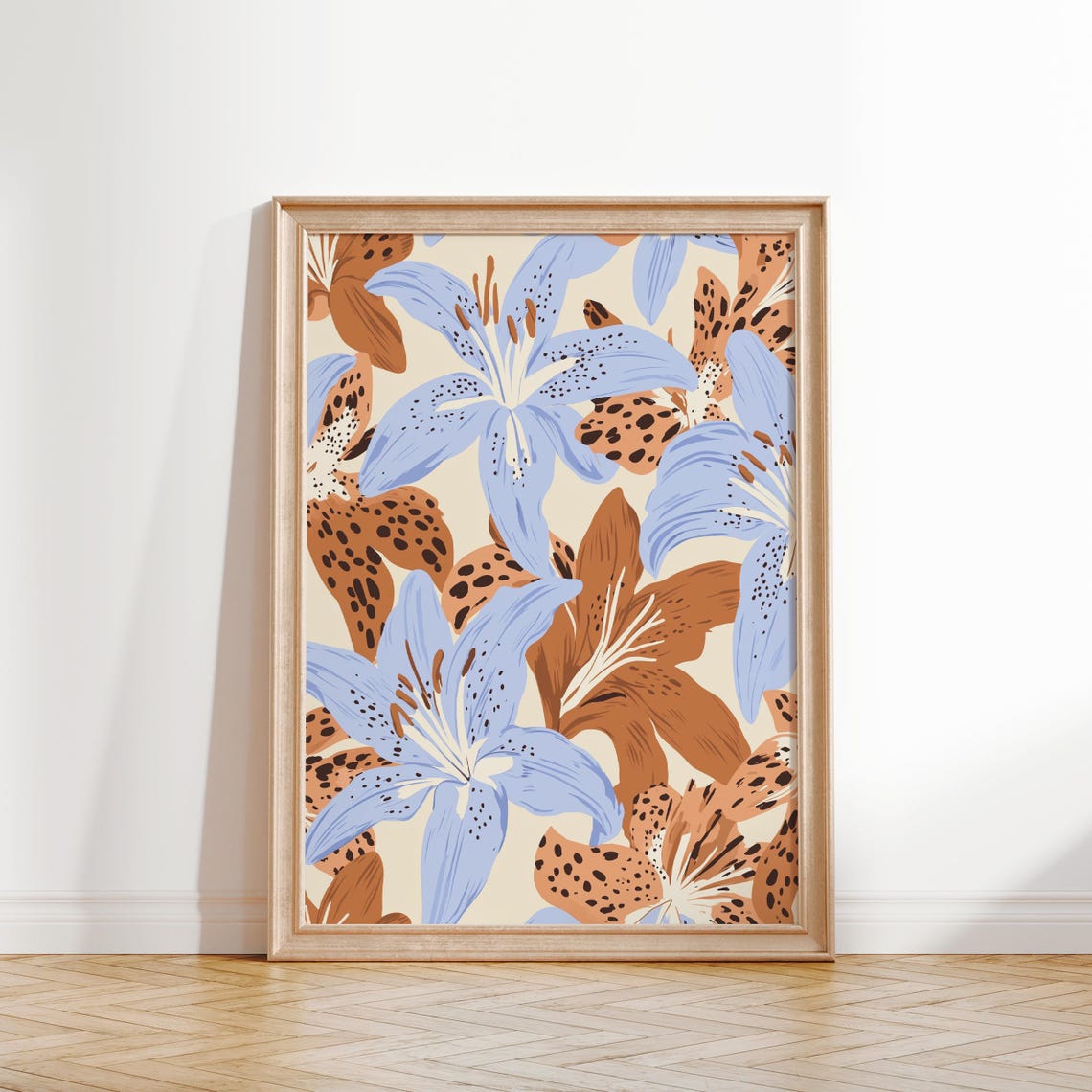 Tiger Lily Flower Print Blue Orange Modern Botanical Summer Poster - Image 3