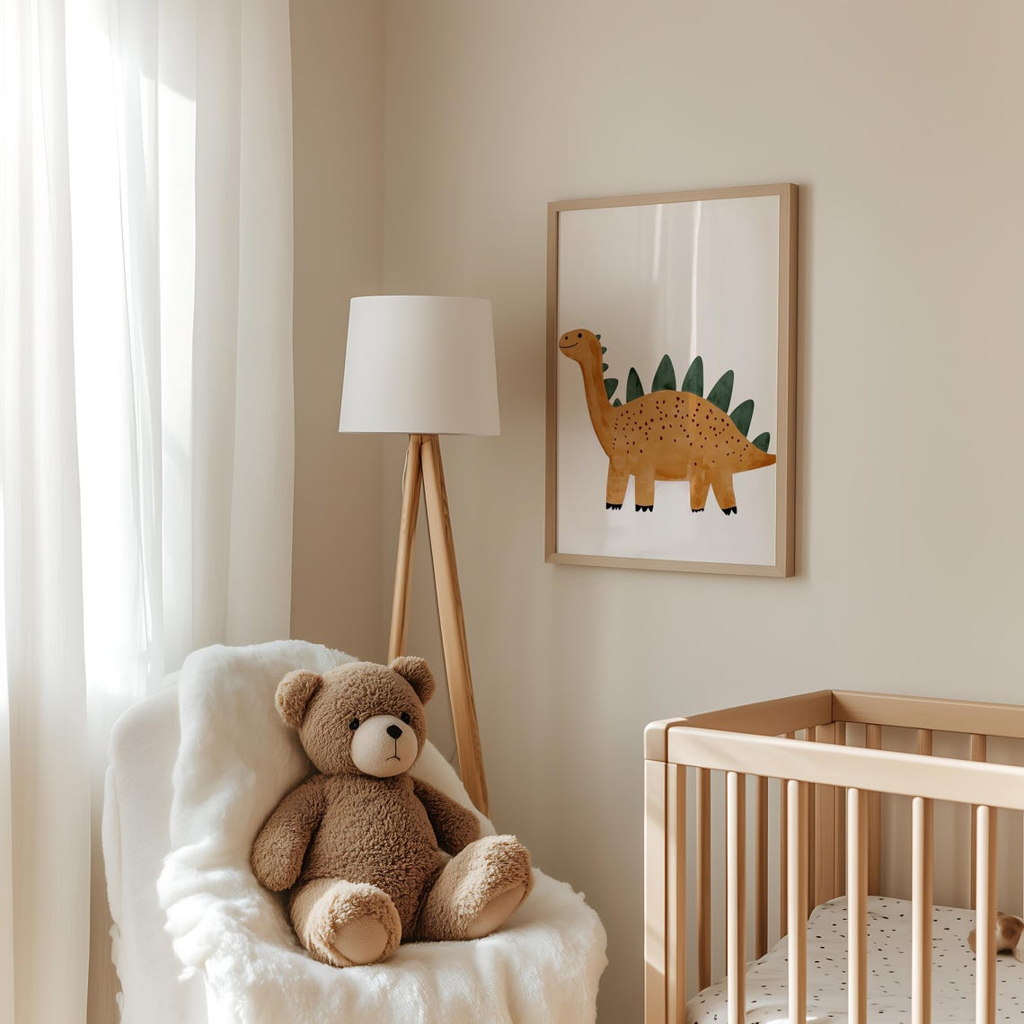 Orange Spotted Stegosaurus Dinosaur Nursery Kids Room Poster