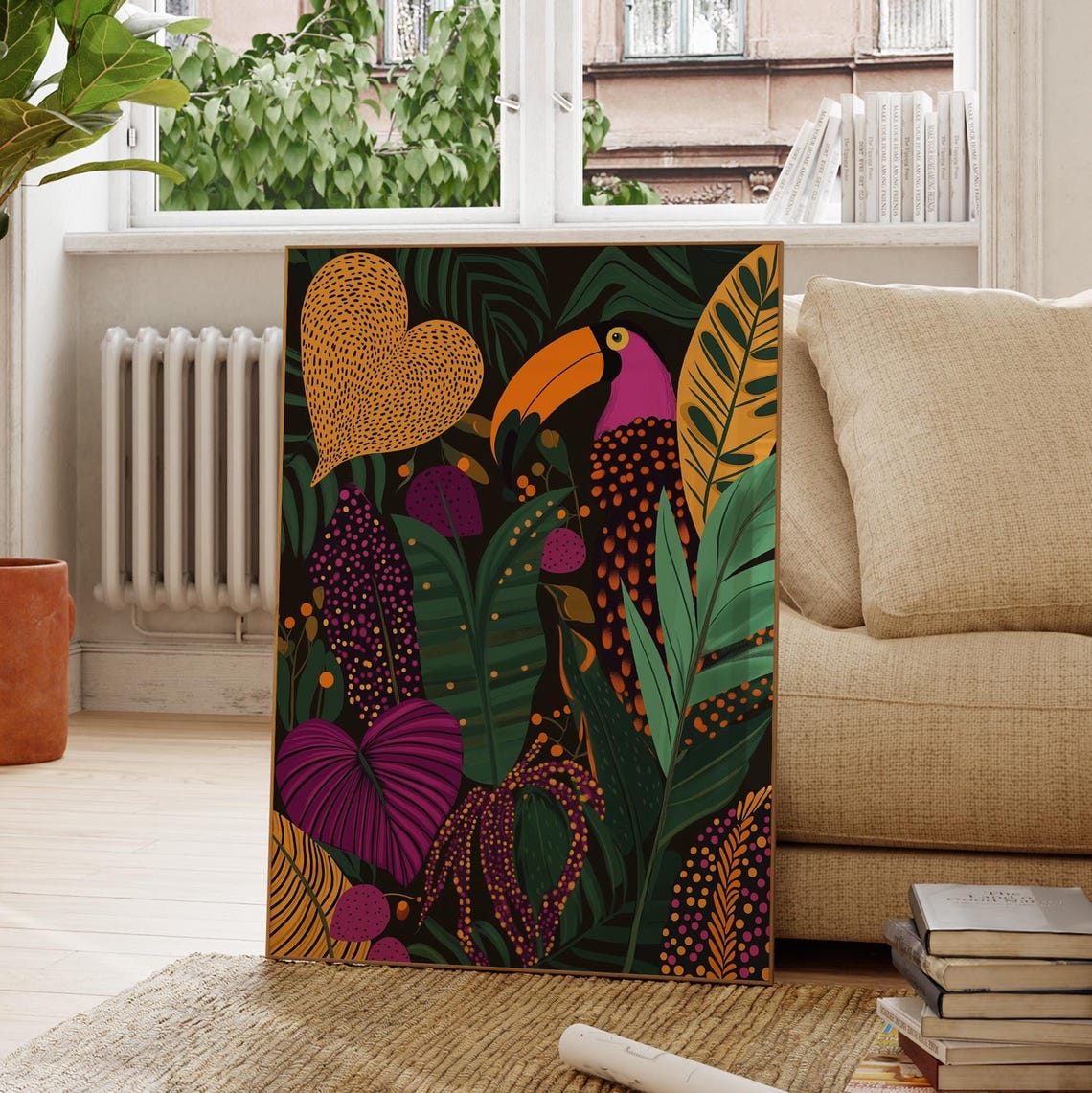 Tropical Toucan Jungle Palm Leaf Modern Exotic Botanical Wall Poster - Image 2