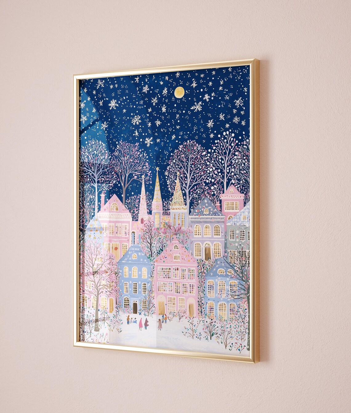 Cozy Christmas Village Snowy Night Winter Wonderland Holiday Poster - Image 2