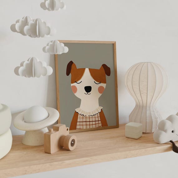 Dog Wall Art Nursery Boys Room Decor Cute Animal Illustration