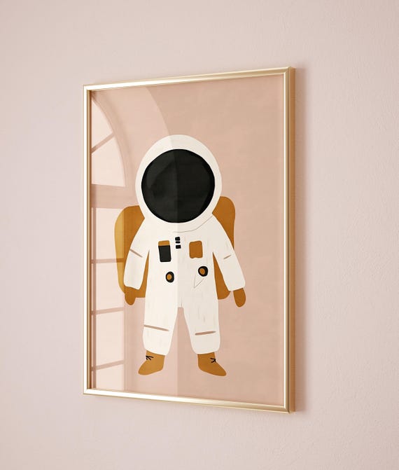 Astronaut Wall Art Modern Space Print Kids Room Decor Nursery Space Theme Boho Moon Art