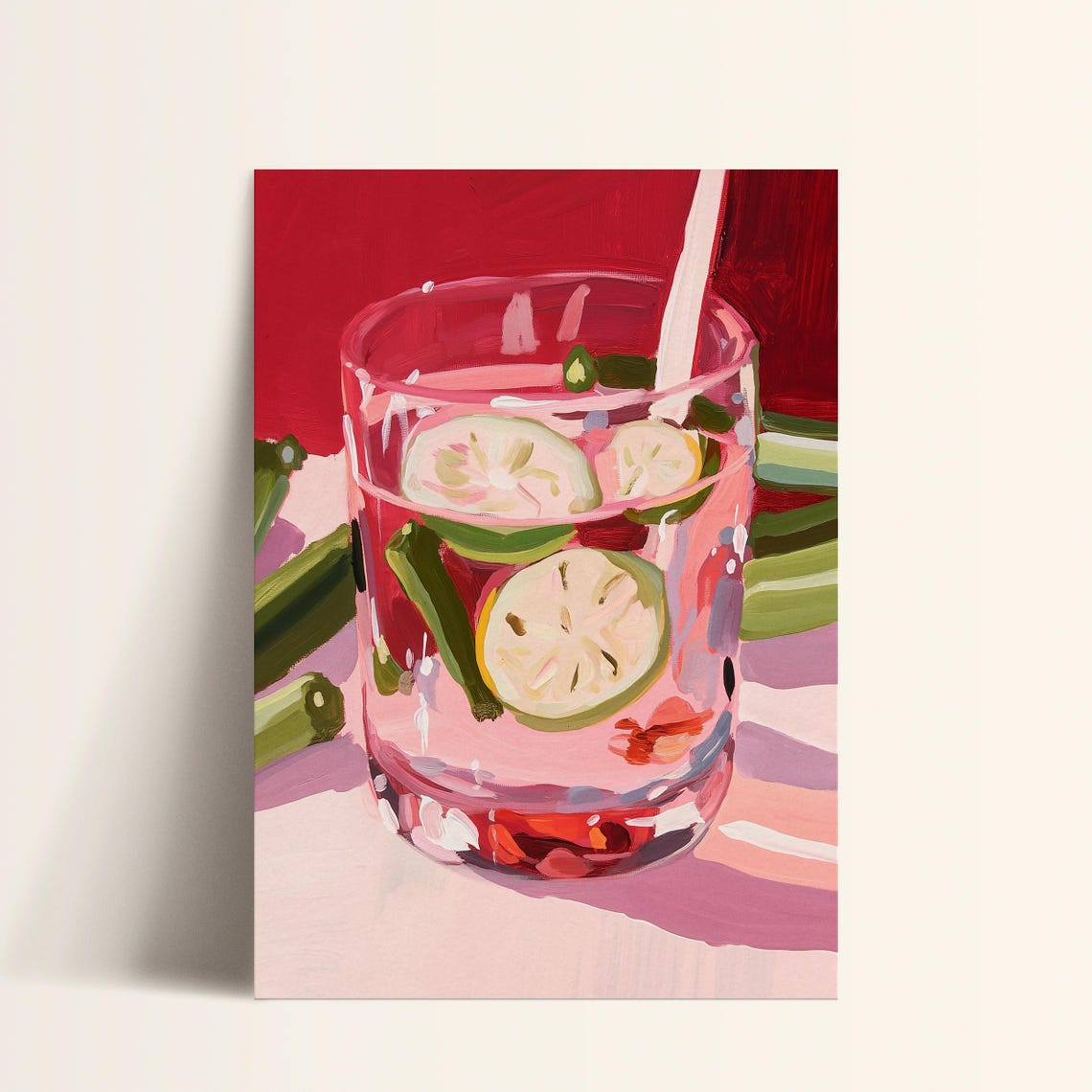 Pink Gin Cocktail Lime Mint Straw Vibrant Bar Drink Painterly Poster - Image 2