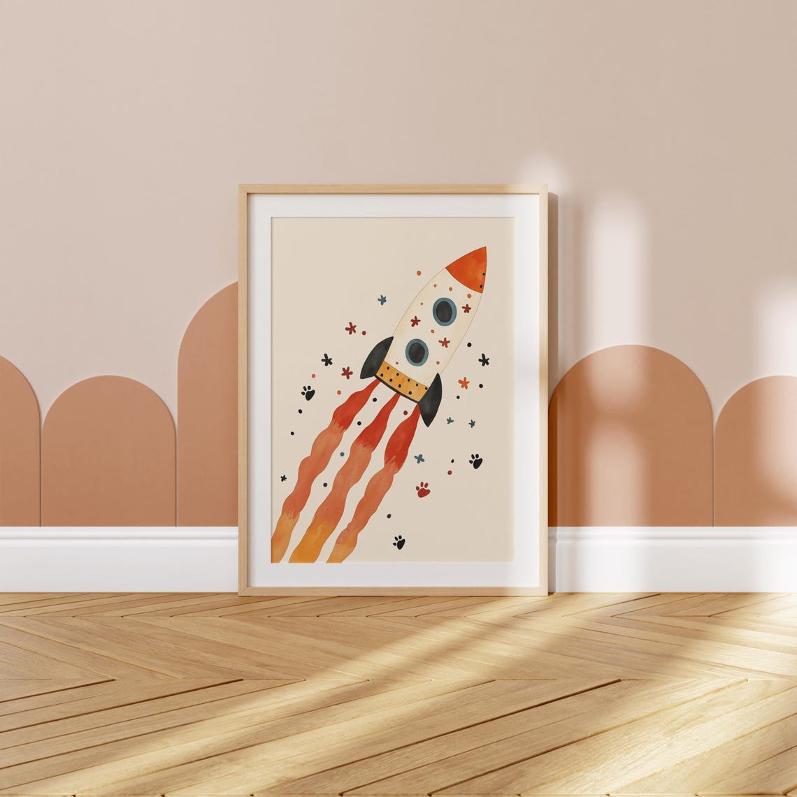Cute Watercolor Rocket Ship Outer Space Kids Room Nursery Poster - Image 2