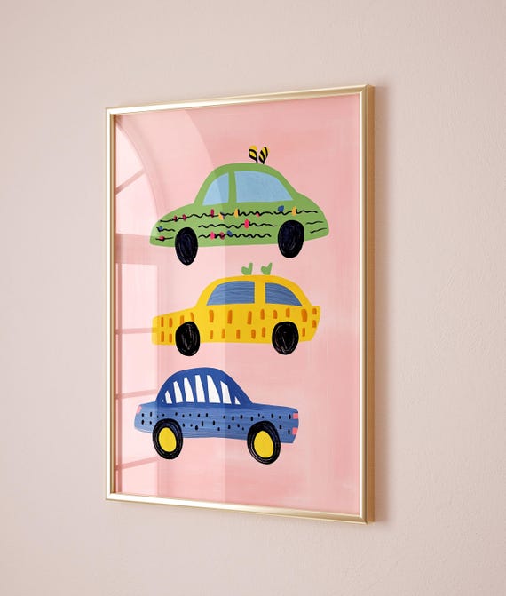 Cute Car Wall Art Girls Room Decor Transportation Nursery Playroom Art Kids Room Poster