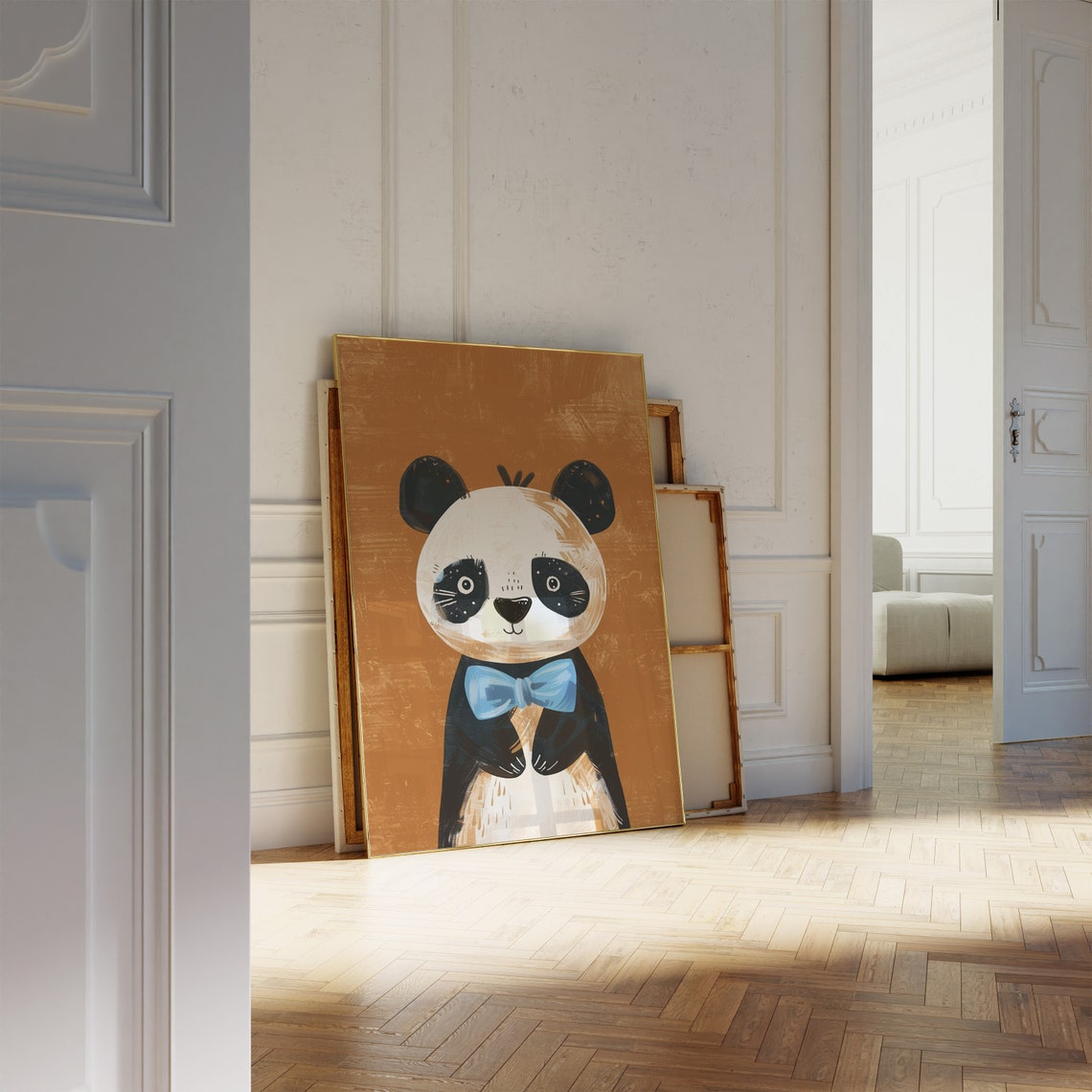 Panda With Bow Tie Print Whimsical Animal Art Modern Nursery And Kids Room Decor - Image 2