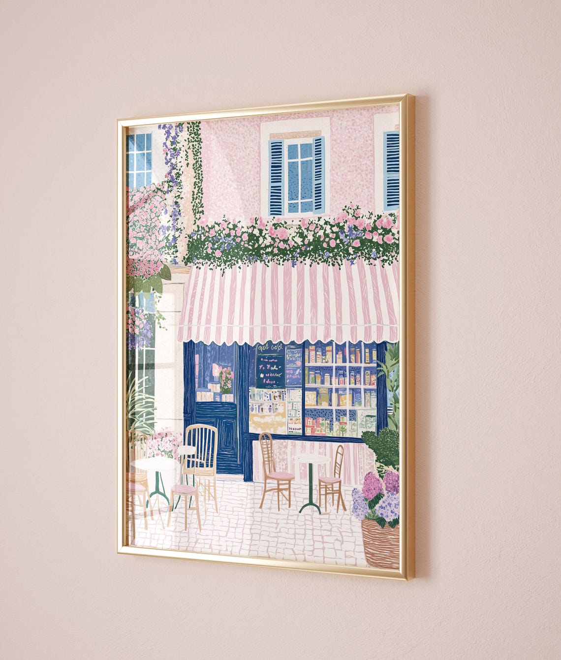 French Cafe Storefront Pink Awning Flower Terrace Bistro Table Poster - Image 5