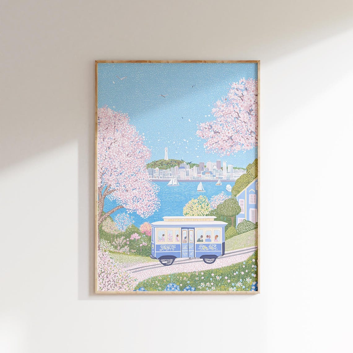 San Francisco Blue Cable Car Blossom Skyline Bay View Poster - Image 3