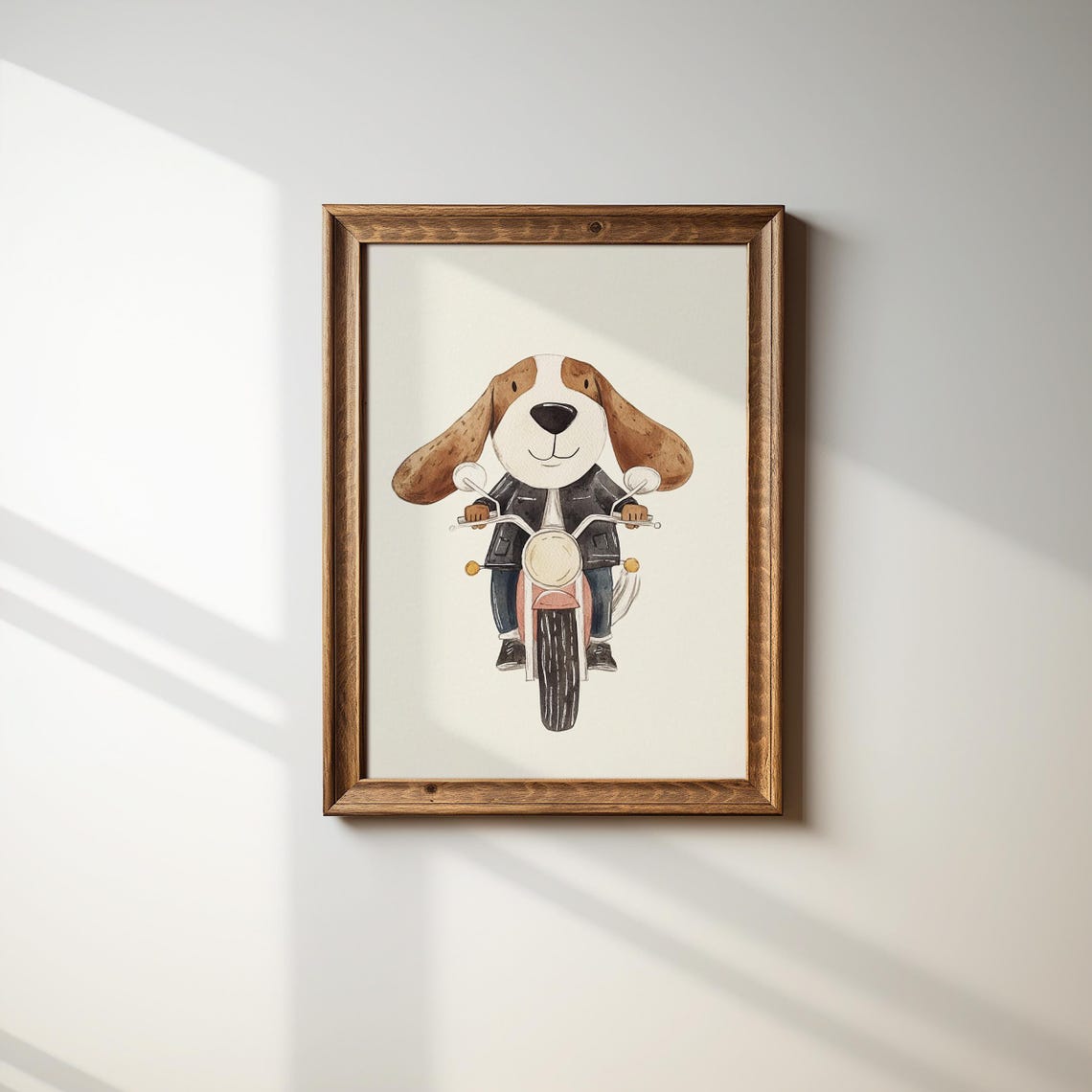 Cool Dog In Leather Jacket Riding Motorcycle Boys Room Poster