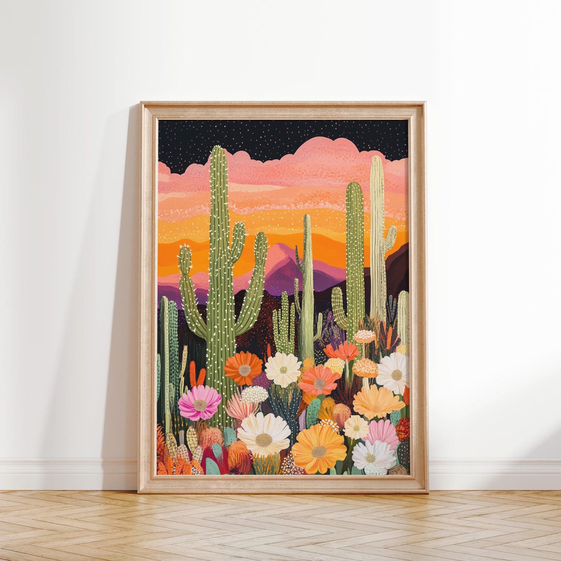 Desert Cactus Sunset Wildflowers Colorful Southwestern Poster - Image 2