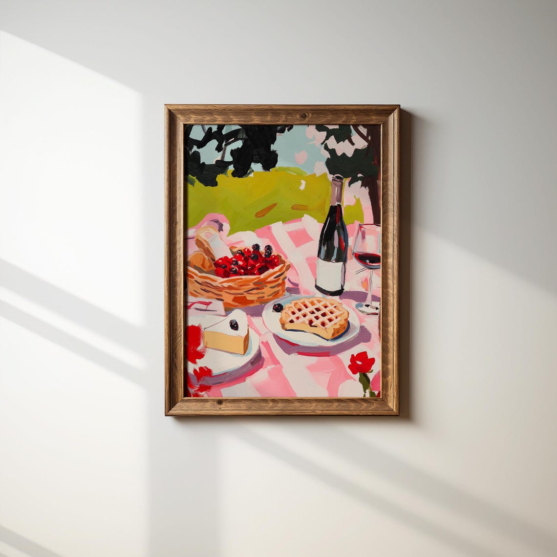 Summer Cherry Pie Picnic Basket Wine Berries Gingham Garden Art Poster - Image 3
