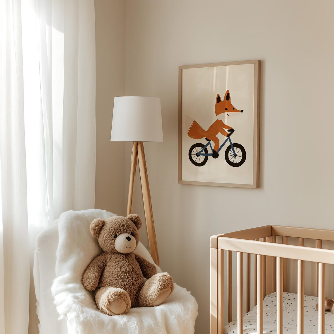 Fox On Bicycle Print Nursery Animal Wall Art Kids Room Decor Playroom Poster Art - Image 3