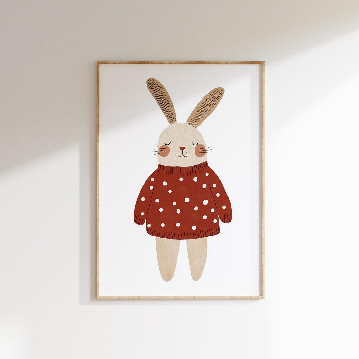 Cute Bunny Wearing a Red Polka Dot Sweater Sweet Nursery Animal Poster - Image 2