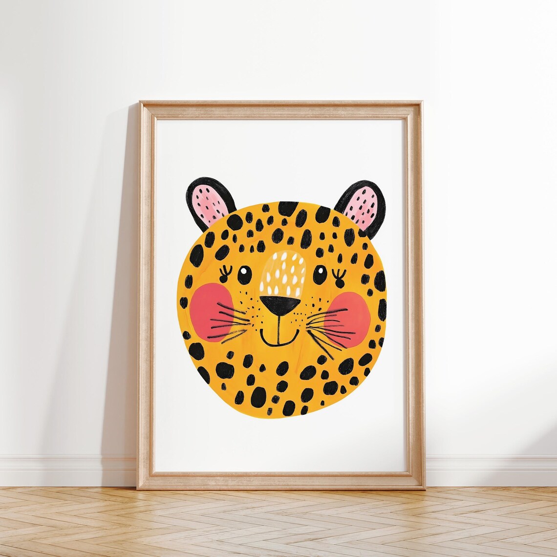 Happy Leopard Face Kids Room Safari Animal Nursery Poster Decor - Image 2