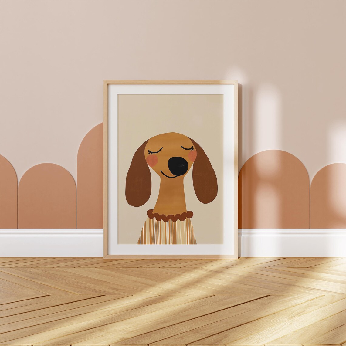 Sleepy Dachshund In Striped Dress Nursery Kids Animal Poster - Image 3